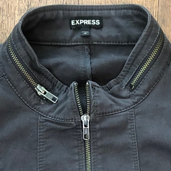 Grey Denim Moto Jacket with Zipper Embellishments, Size M - Picture 3 of 3